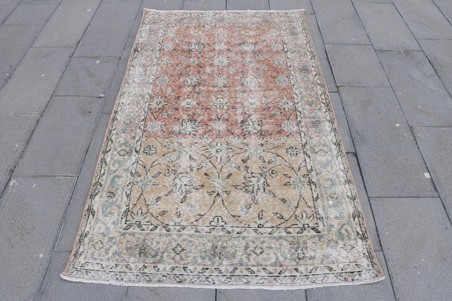 Turkish Vintage Oushak Accent Rug 4x7 for Bedroom