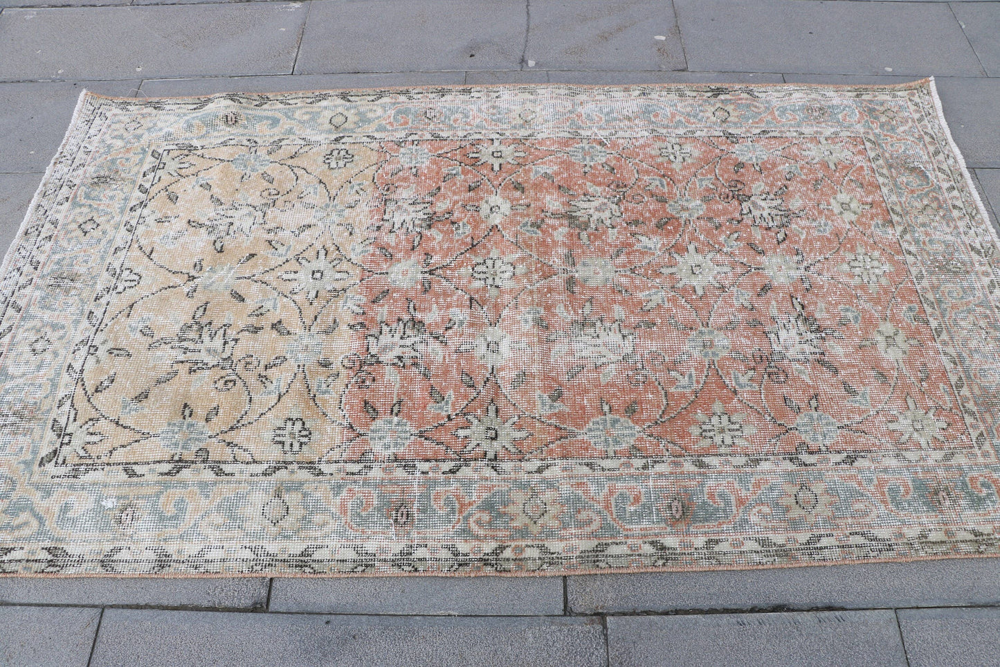 Turkish Vintage Oushak Accent Rug 4x7 for Bedroom
