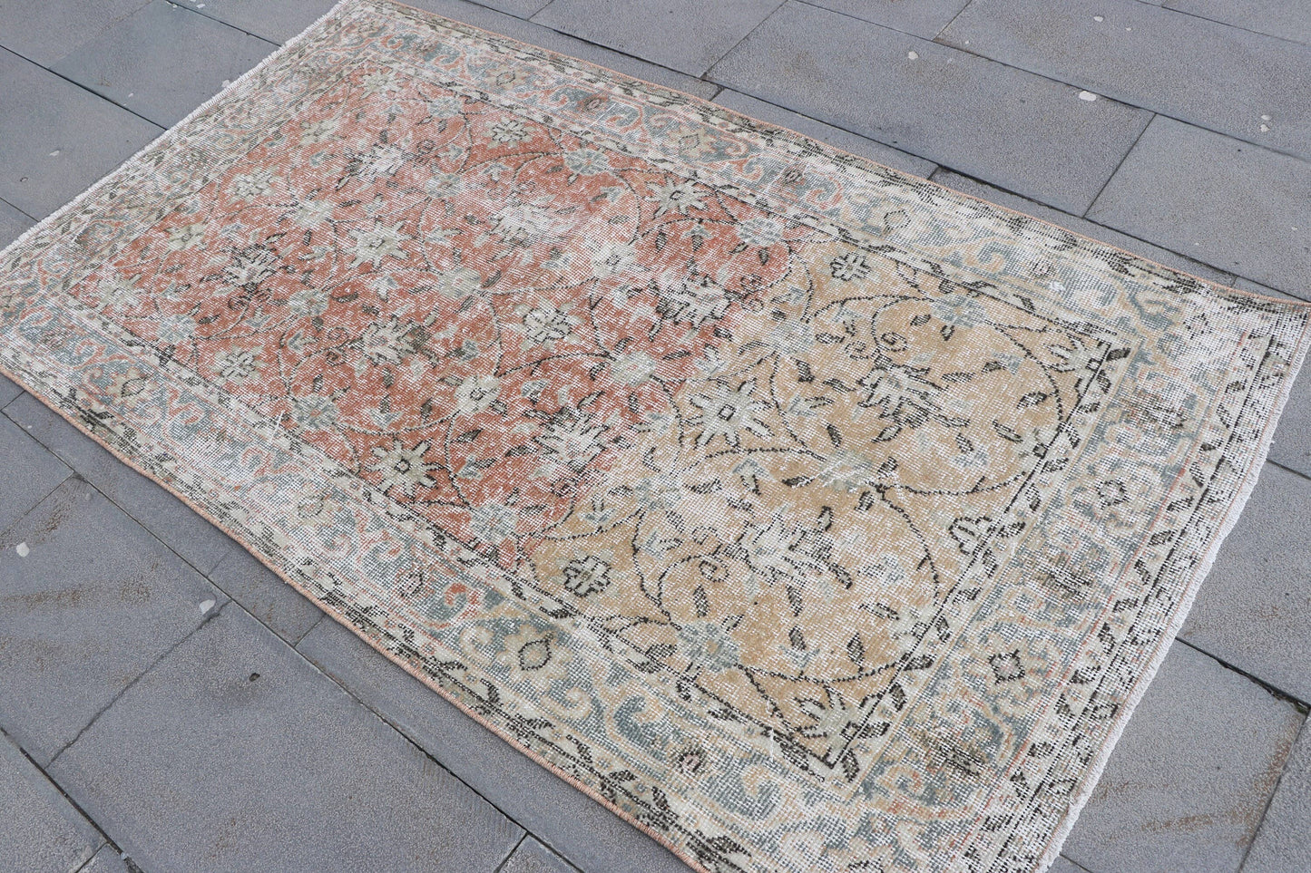 Turkish Vintage Oushak Accent Rug 4x7 for Bedroom