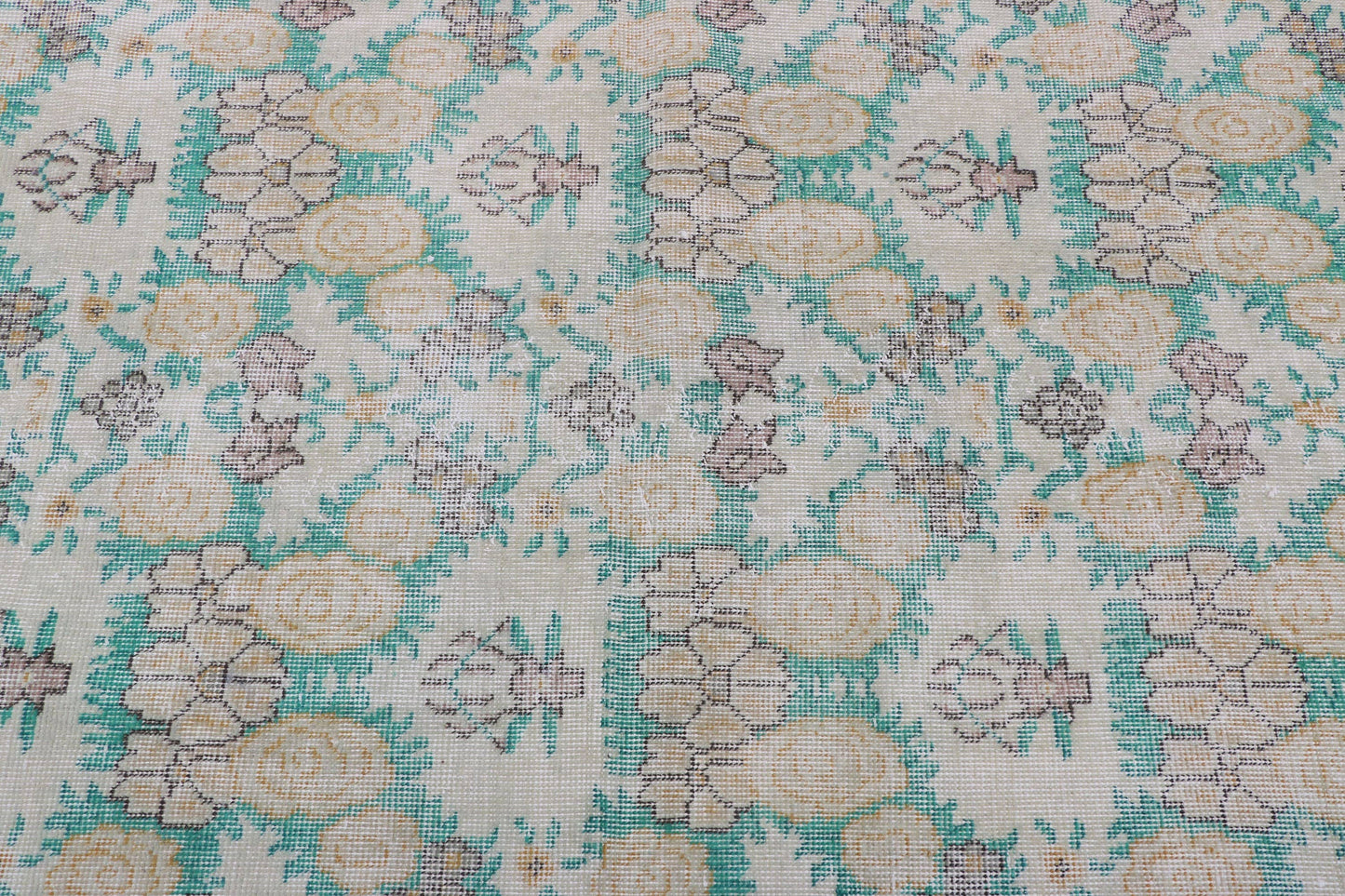 Vintage Turkish Oushak Accent Rug with Flower Pattern