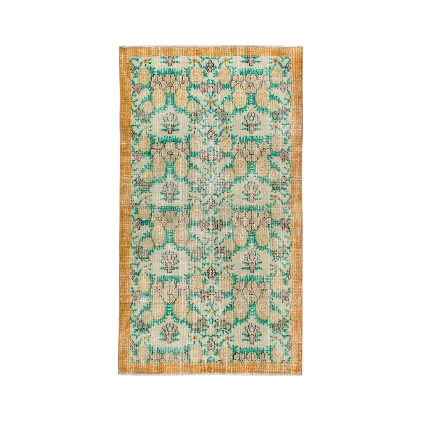 Vintage Turkish Oushak Accent Rug with Flower Pattern