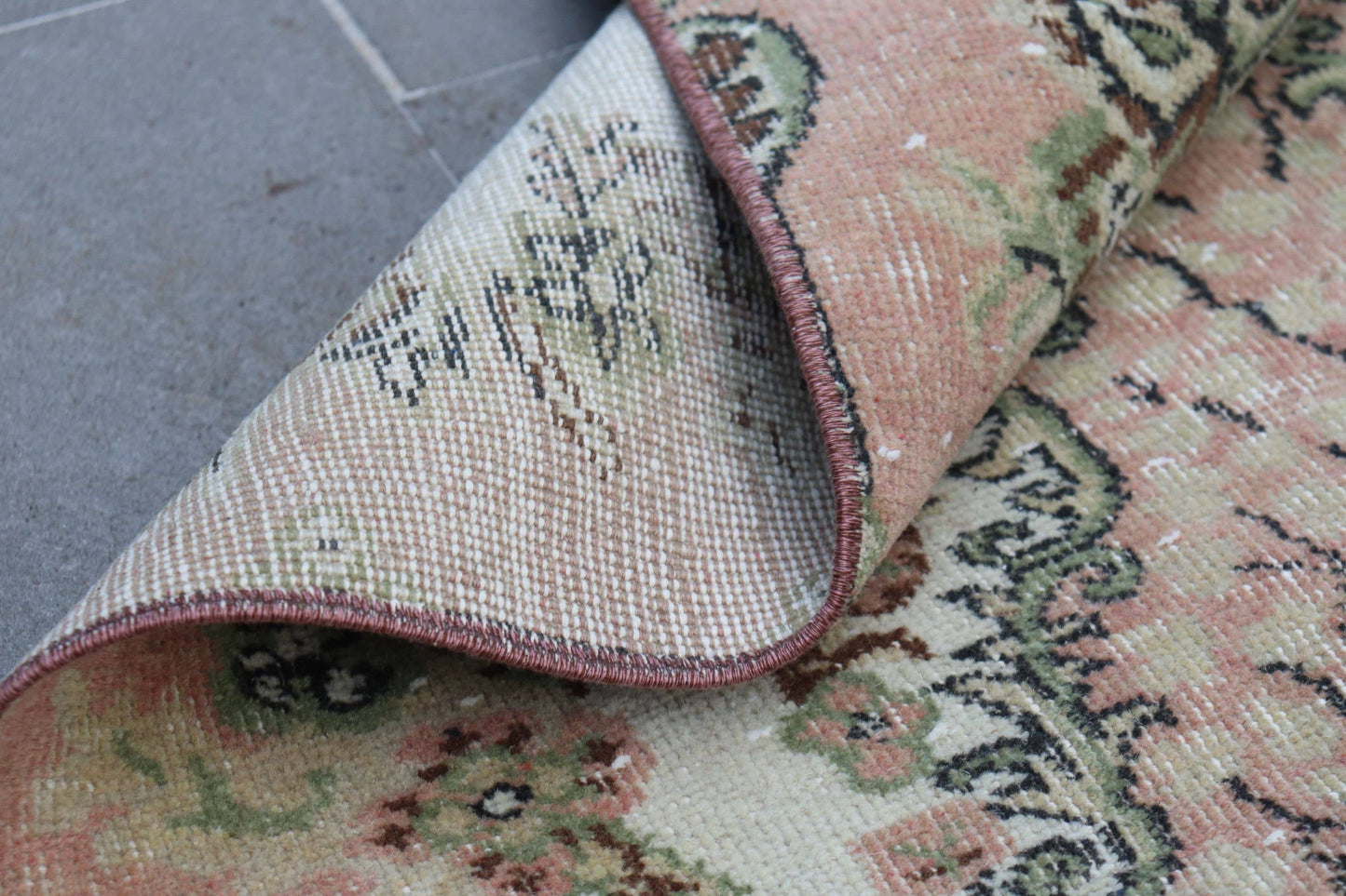 3,2x6,6 ft Accent Turkish Rug, Vintage Rug, Pink Brown Solid Wool Rug