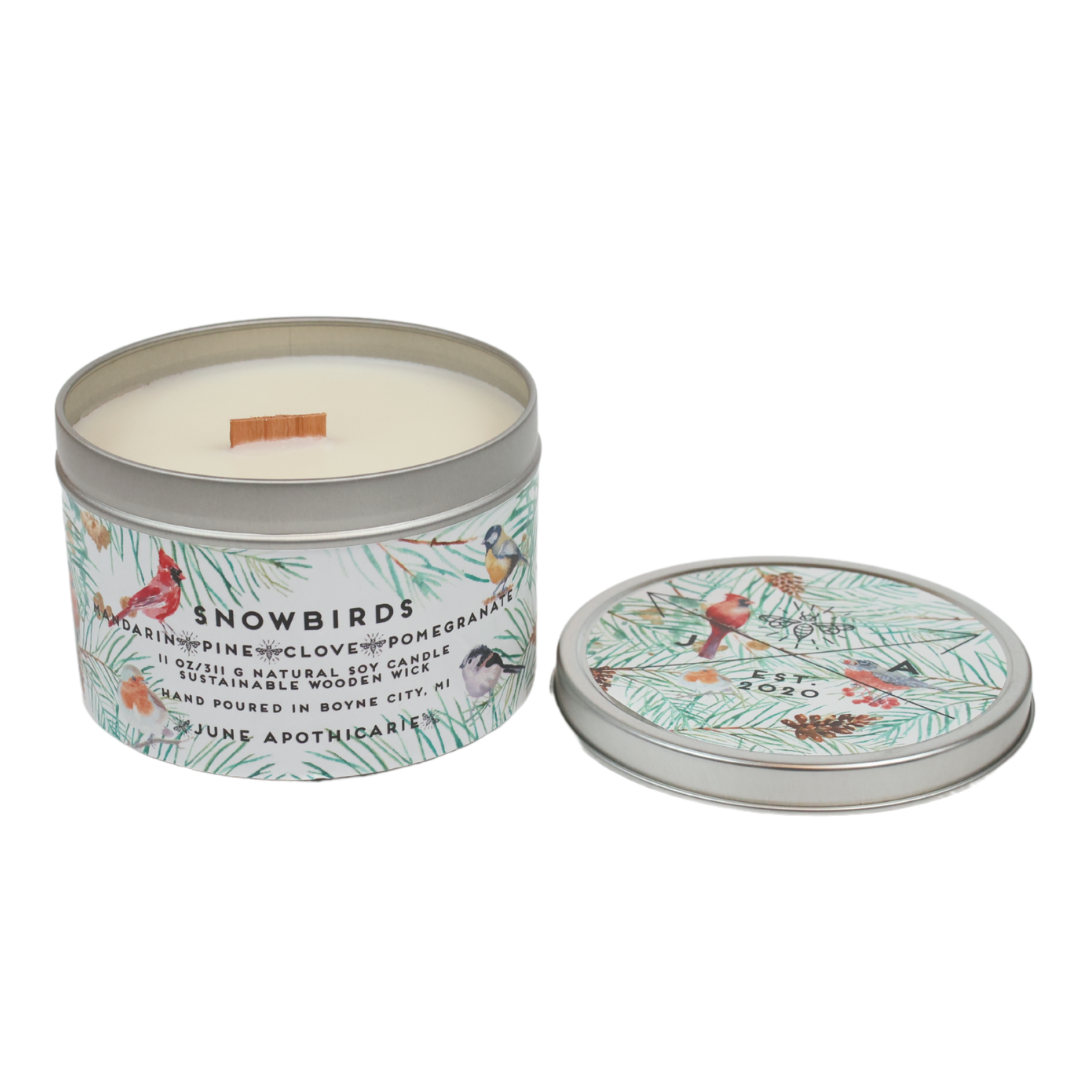 Snowbirds Wooden Wick 11 oz Tin Candle