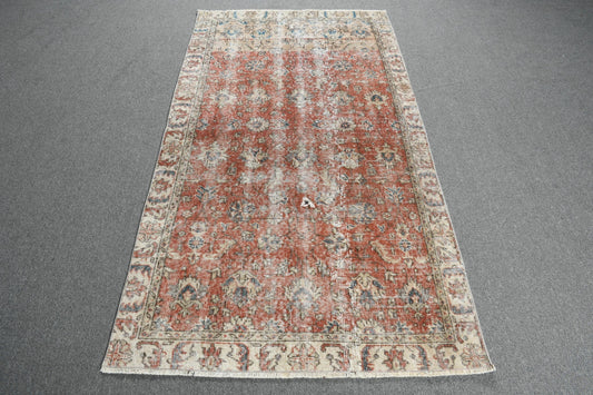 Vintage Turkish Rug, Red Floral, 6.4x3.3 ft, Boho, SCR-445