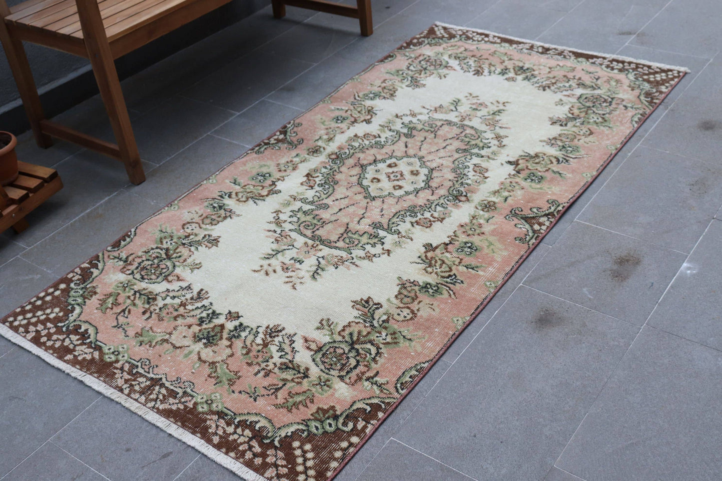 3,2x6,6 ft Accent Turkish Rug, Vintage Rug, Pink Brown Solid Wool Rug