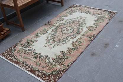 3,2x6,6 ft Accent Turkish Rug, Vintage Rug, Pink Brown Solid Wool Rug