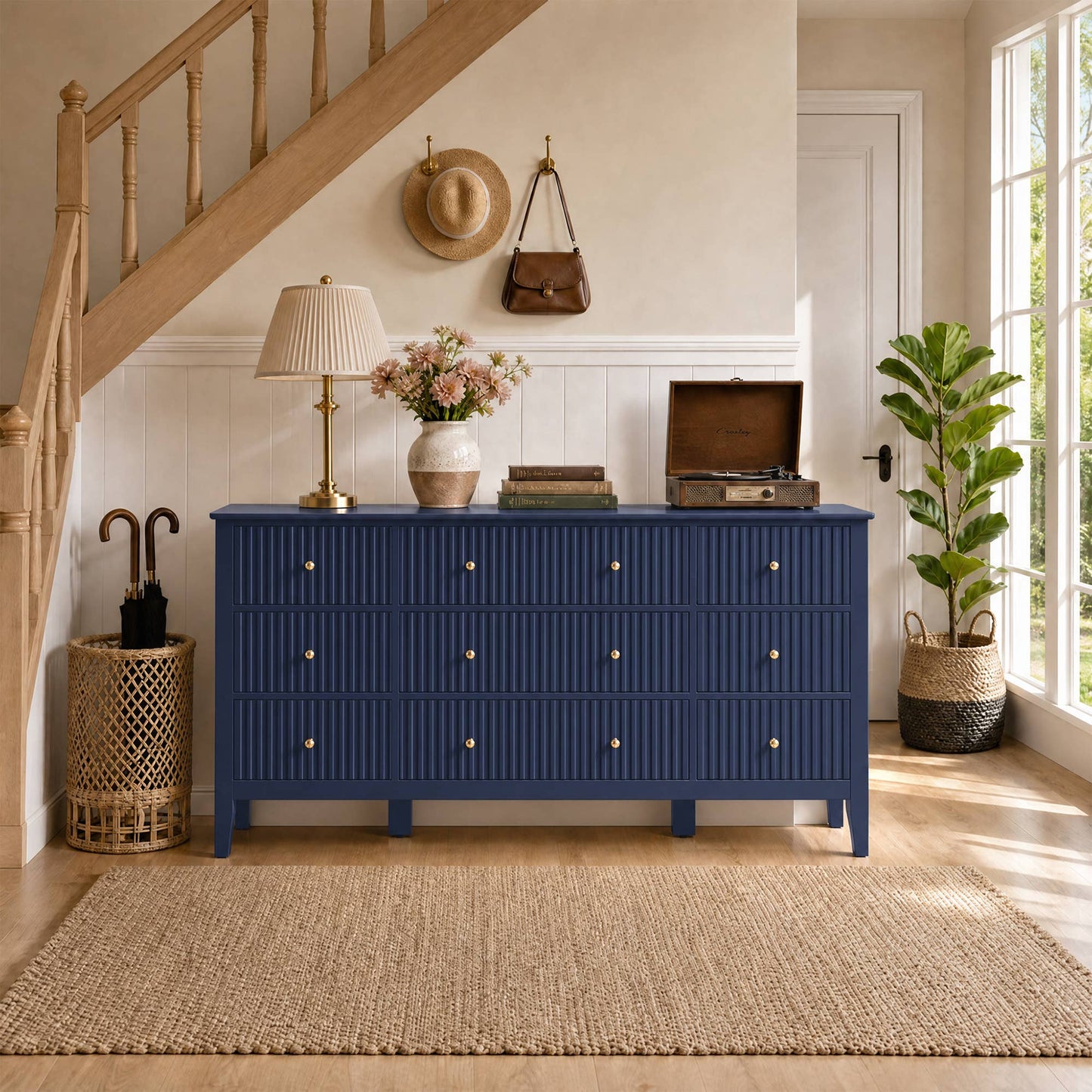 Wholesale Fluted 9-Drawer Black Wood Dresser