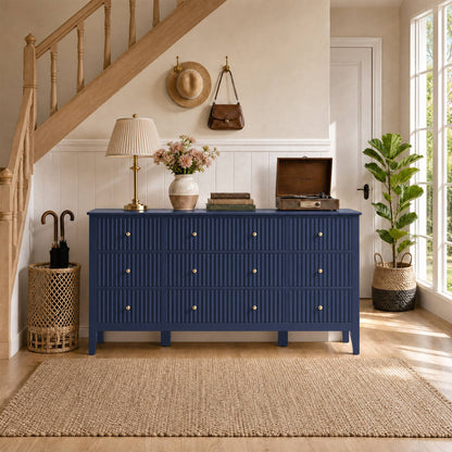 Wholesale Fluted 9-Drawer Black Wood Dresser