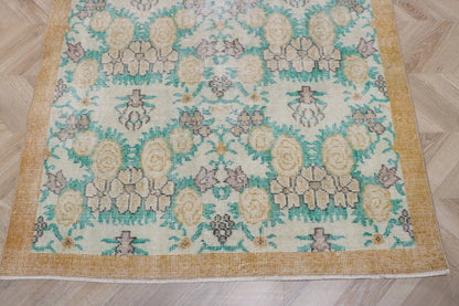 Vintage Turkish Oushak Accent Rug with Flower Pattern