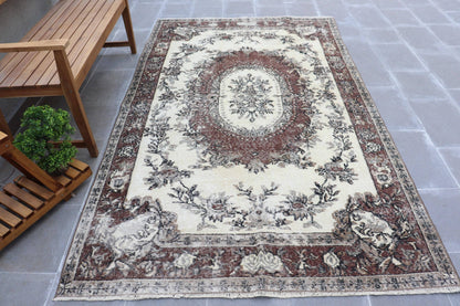 Vintage Rug, 5,2x8,7 ft Large Rug, Brown Beige Wool Rug