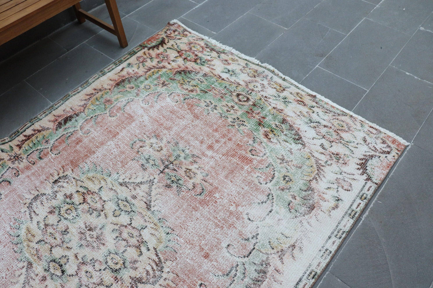 Turkish Vintage Rug 4,9x7,8 ft, Red Ikat Rug