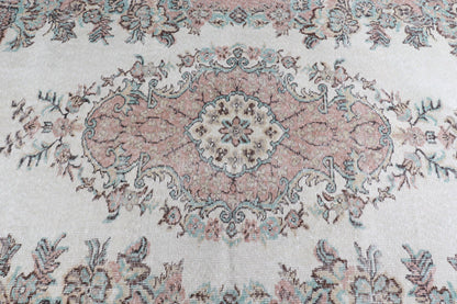 Turkish 8x5 ft Rug, Vintage Rug, Beige Ikat Rug Wool