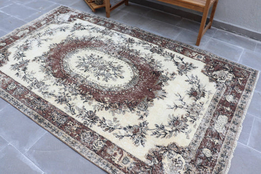 Vintage Rug, 5,2x8,7 ft Large Rug, Brown Beige Wool Rug