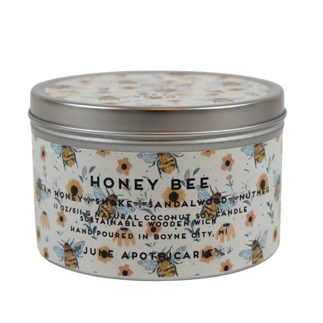 Honey Bee Wooden Wick 11 oz Tin Candle