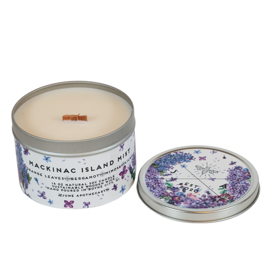 Mackinac Island Mist Wooden Wick 11 oz Tin Candle- Michigan