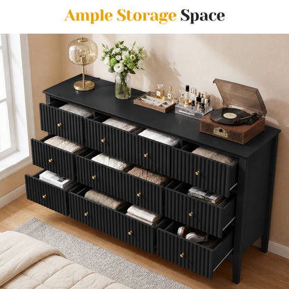 Wholesale Fluted 9-Drawer Black Wood Dresser