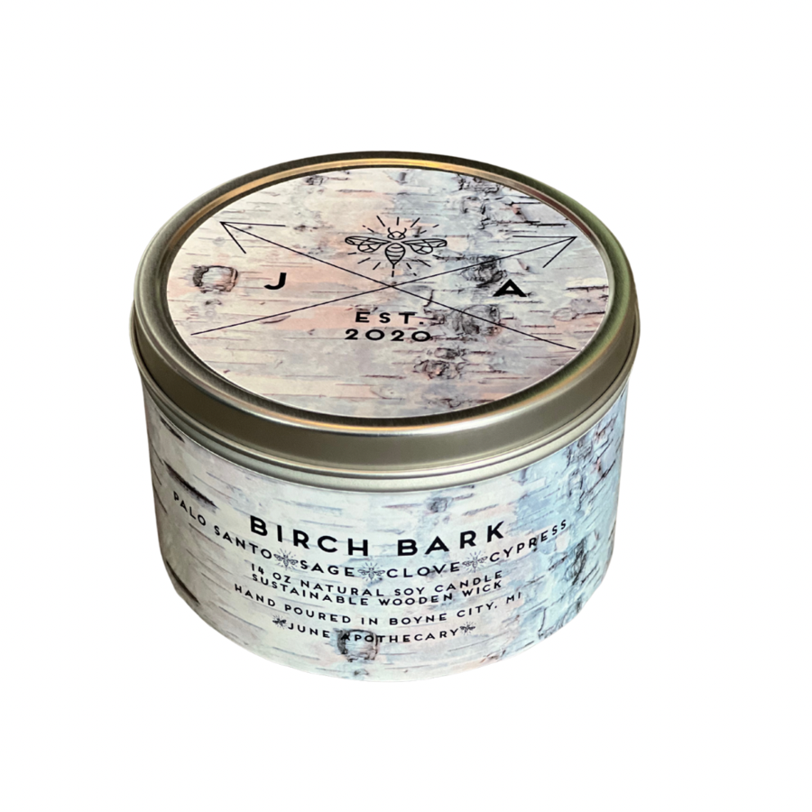 Birch Bark Wooden Wick 11 oz Tin Candle