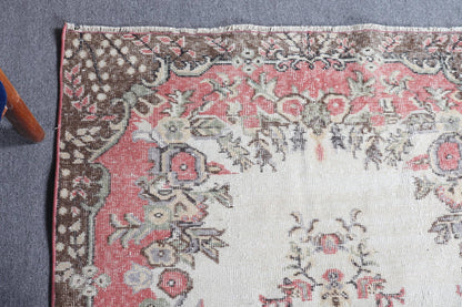 3,8x6,7 ft Turkish Rug, Vintage Area Rug, Red Plants & trees Wool Rug