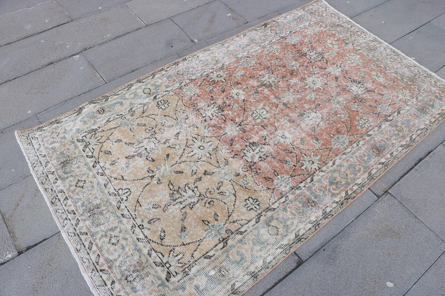 Turkish Vintage Oushak Accent Rug 4x7 for Bedroom