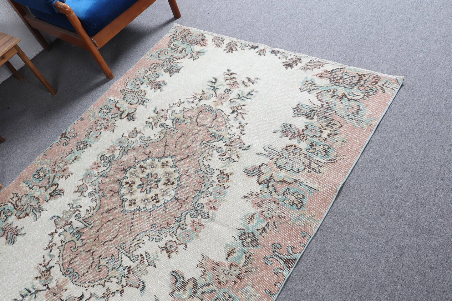 Turkish 8x5 ft Rug, Vintage Rug, Beige Ikat Rug Wool