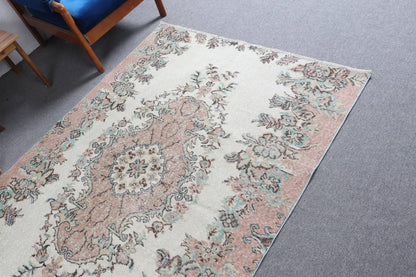 Turkish 8x5 ft Rug, Vintage Rug, Beige Ikat Rug Wool