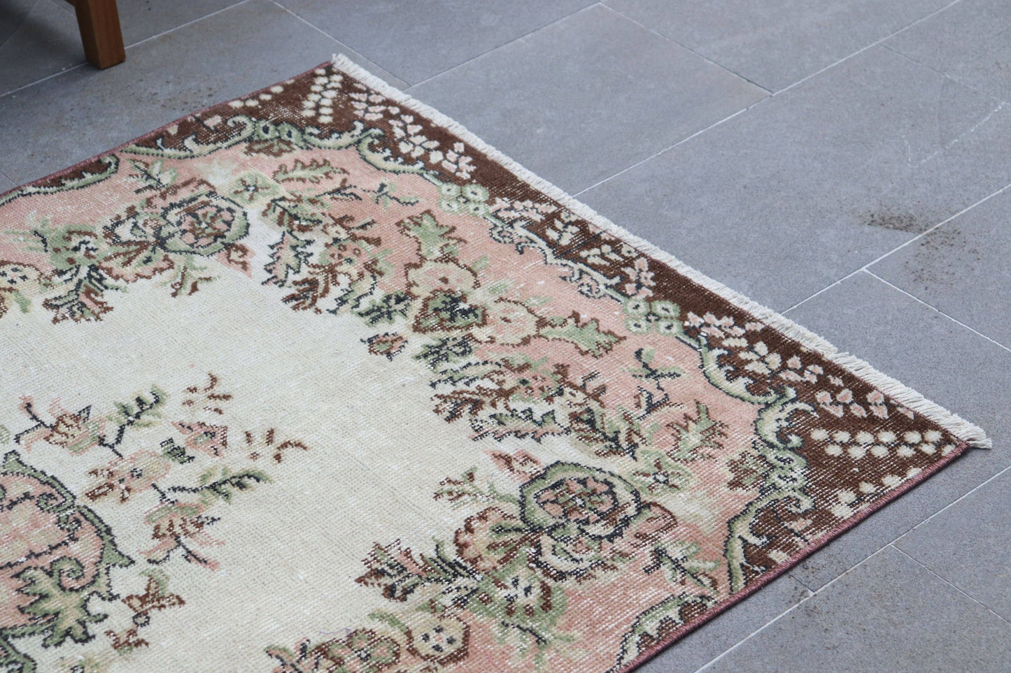 3,2x6,6 ft Accent Turkish Rug, Vintage Rug, Pink Brown Solid Wool Rug