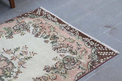 3,2x6,6 ft Accent Turkish Rug, Vintage Rug, Pink Brown Solid Wool Rug
