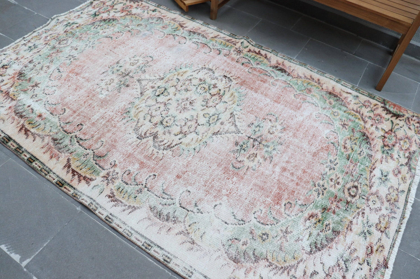 Turkish Vintage Rug 4,9x7,8 ft, Red Ikat Rug