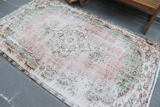 Turkish Vintage Rug 4,9x7,8 ft, Red Ikat Rug