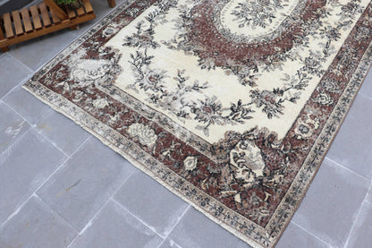 Vintage Rug, 5,2x8,7 ft Large Rug, Brown Beige Wool Rug