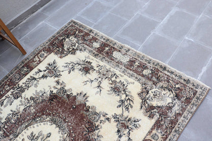 Vintage Rug, 5,2x8,7 ft Large Rug, Brown Beige Wool Rug