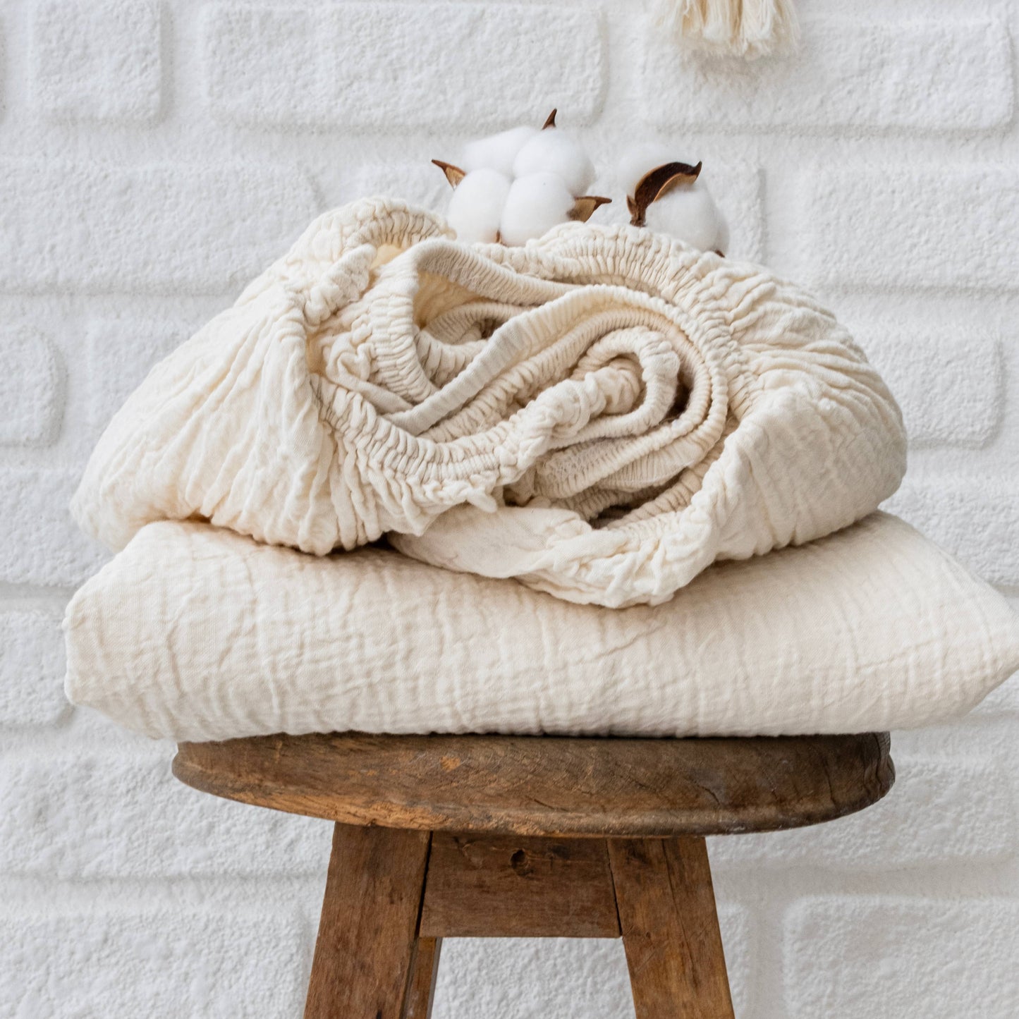 Organic Muslin Fitted Sheet GOTS Certified Bedding Set
