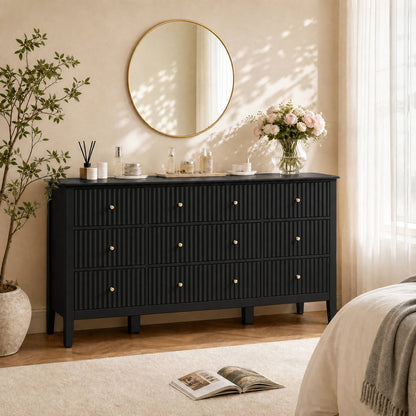 Wholesale Fluted 9-Drawer Black Wood Dresser
