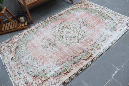 Turkish Vintage Rug 4,9x7,8 ft, Red Ikat Rug