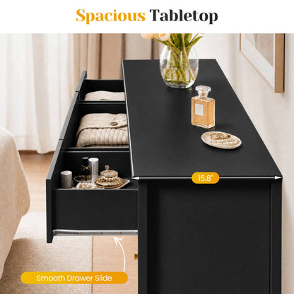 Wholesale Fluted 9-Drawer Black Wood Dresser