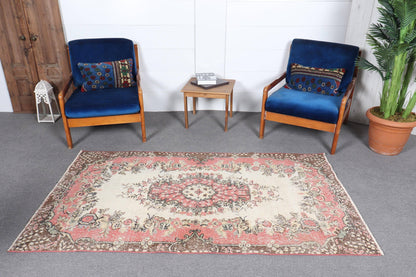 3,8x6,7 ft Turkish Rug, Vintage Area Rug, Red Plants & trees Wool Rug