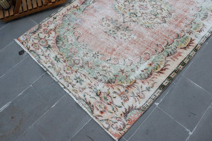 Turkish Vintage Rug 4,9x7,8 ft, Red Ikat Rug