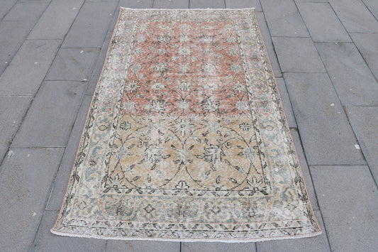 Turkish Vintage Oushak Accent Rug 4x7 for Bedroom