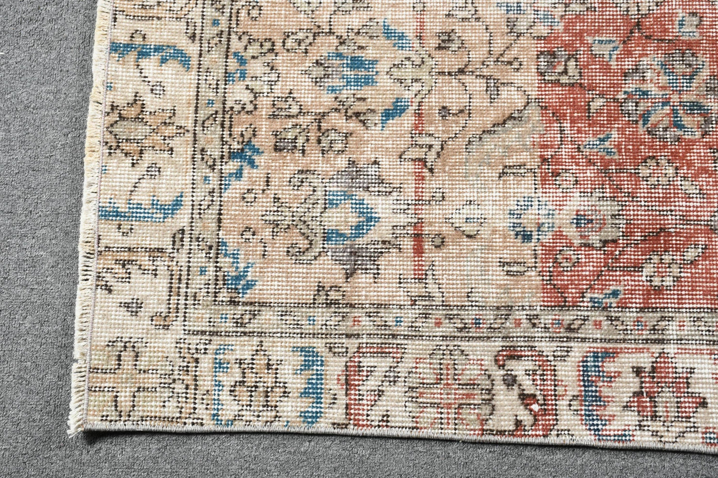 Vintage Turkish Rug, Red Floral, 6.4x3.3 ft, Boho, SCR-445