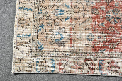 Vintage Turkish Rug, Red Floral, 6.4x3.3 ft, Boho, SCR-445