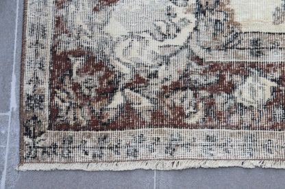 Vintage Rug, 5,2x8,7 ft Large Rug, Brown Beige Wool Rug