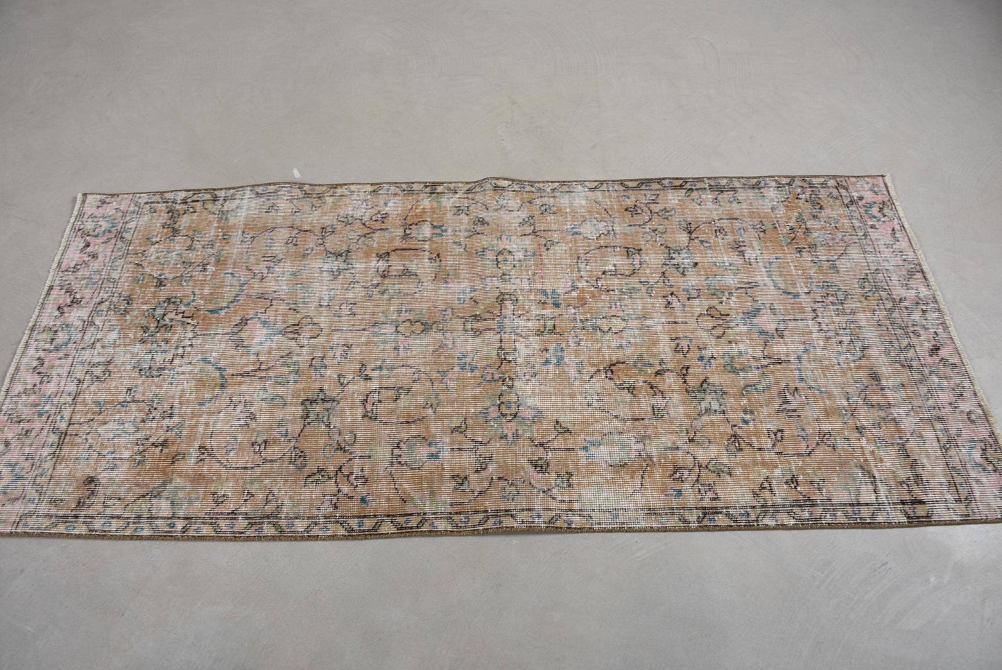 Vintage Wool Rug with Geometric & Floral Design