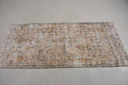 Vintage Wool Rug with Geometric & Floral Design