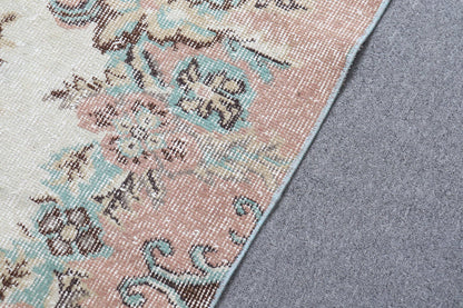 Turkish 8x5 ft Rug, Vintage Rug, Beige Ikat Rug Wool