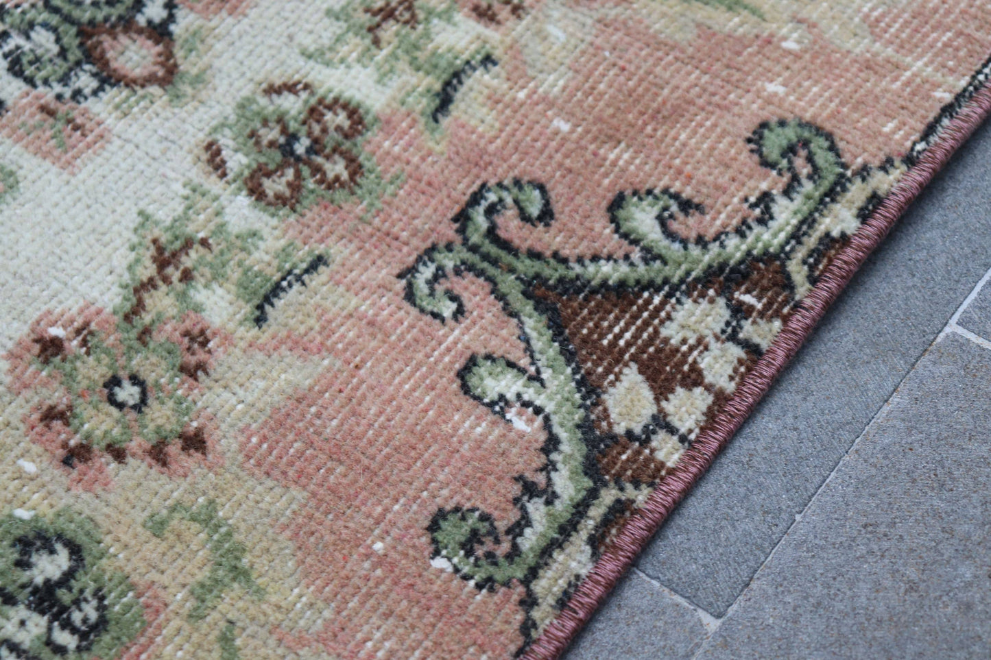 3,2x6,6 ft Accent Turkish Rug, Vintage Rug, Pink Brown Solid Wool Rug