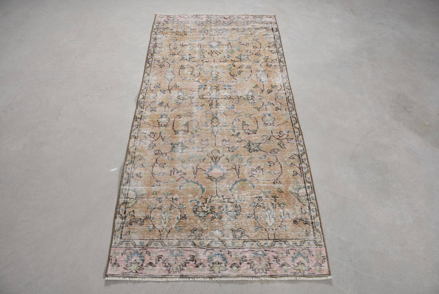 Vintage Wool Rug with Geometric & Floral Design