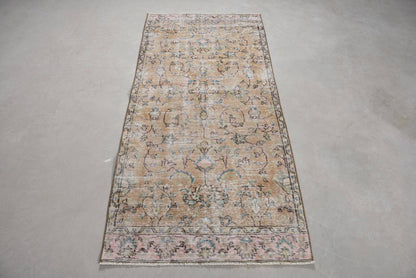 Vintage Wool Rug with Geometric & Floral Design