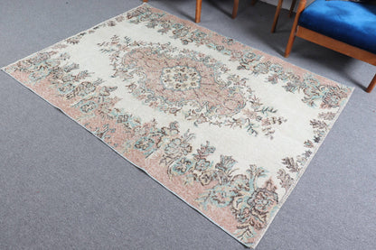 Turkish 8x5 ft Rug, Vintage Rug, Beige Ikat Rug Wool