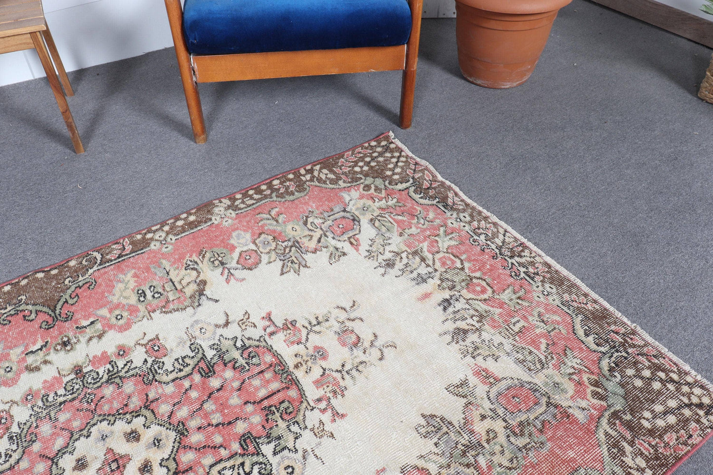 3,8x6,7 ft Turkish Rug, Vintage Area Rug, Red Plants & trees Wool Rug