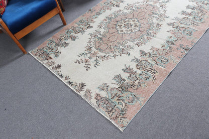 Turkish 8x5 ft Rug, Vintage Rug, Beige Ikat Rug Wool